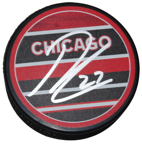 LUKAS REICHEL signed (CHICAGO BLACKHAWKS) Hockey logo puck BECKETT BAS AD27397
