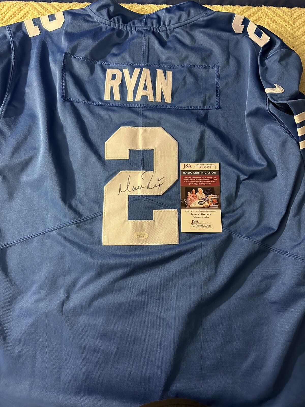 Matt Ryan SIGNED Colts Jersey Stitched XL JSA Authentication COA
