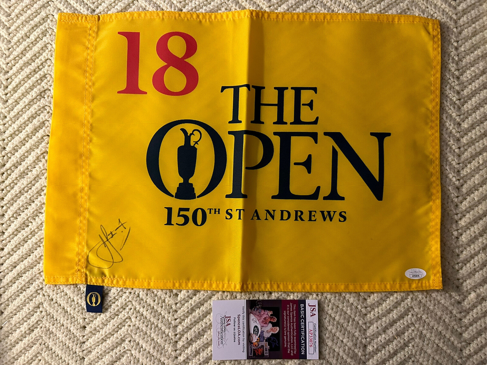 Cameron Cam Smith SIGNED The Open Golf Flag JSA Authenticated COA 2022 150th
