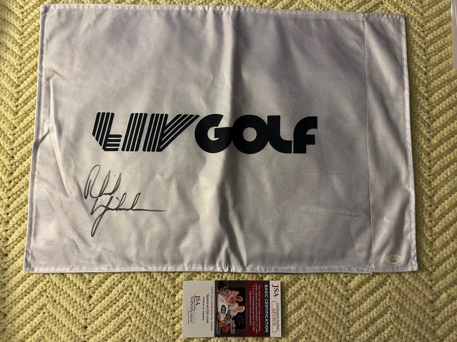 Phil Mickelson SIGNED LIV Golf Flag Augusta JSA Authenticated COA Saudi Tour
