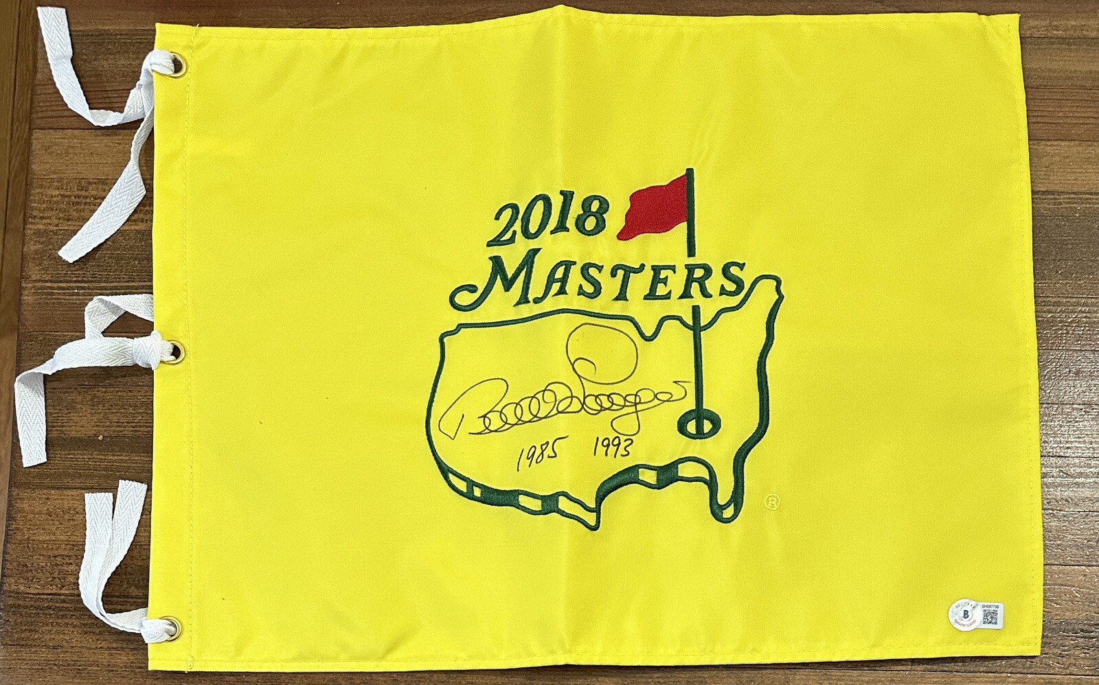BERNHARD LANGER SIGNED AUTOGRAPHED MASTERS FLAG WIN YEARS 85 & 93 BAS BECKETT COLLECTIBLE MEMORABILIA
