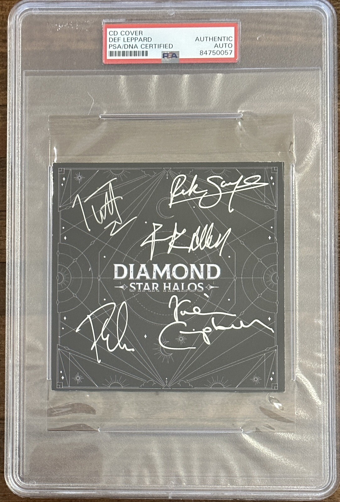 DEF LEPPARD SIGNED DIAMOND STAR HALOS AUTOGRAPHED ALBUM ART CARD PSA DNA COA