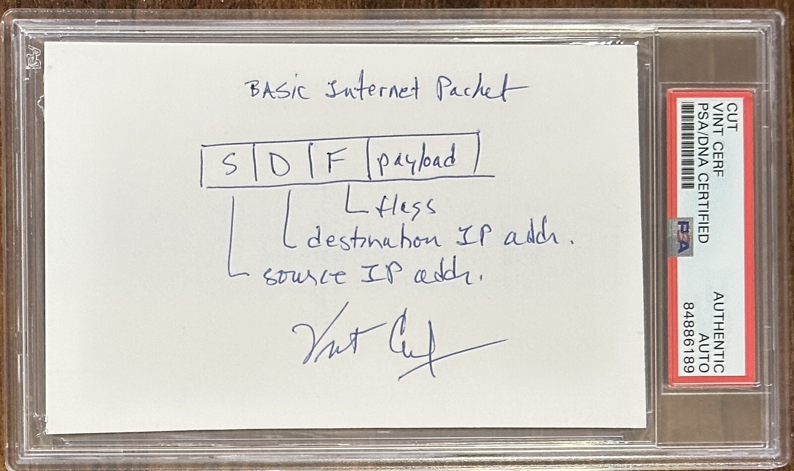 VINT CERF FATHER OF THE INTERNET SIGNED SKETCH BASIC INTERNET PACKET PSA DNA COA COLLECTIBLE MEMORABILIA