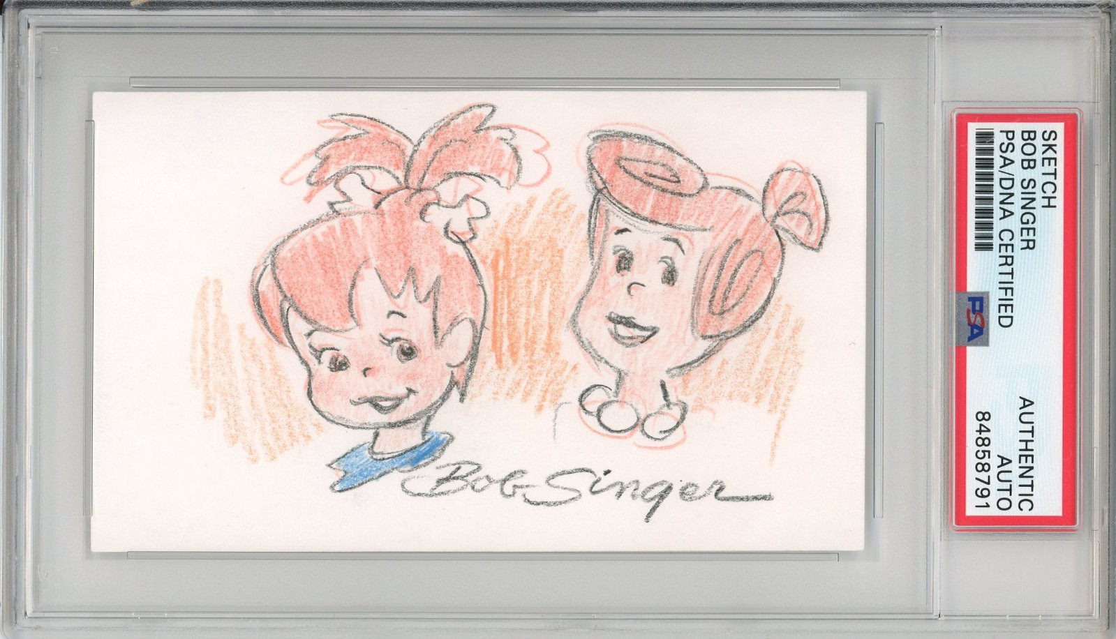 FLINTSTONES PEBBLES & WILMA ORIGINAL PENCIL DRAWING SIGNED BOB SINGER PSA DNA COLLECTIBLE MEMORABILIA