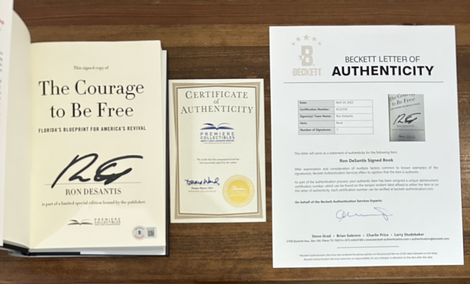 PRESIDENT ? Governor Ron DeSantis Courage Free Book SIGNED Beckett BAS COA Auto