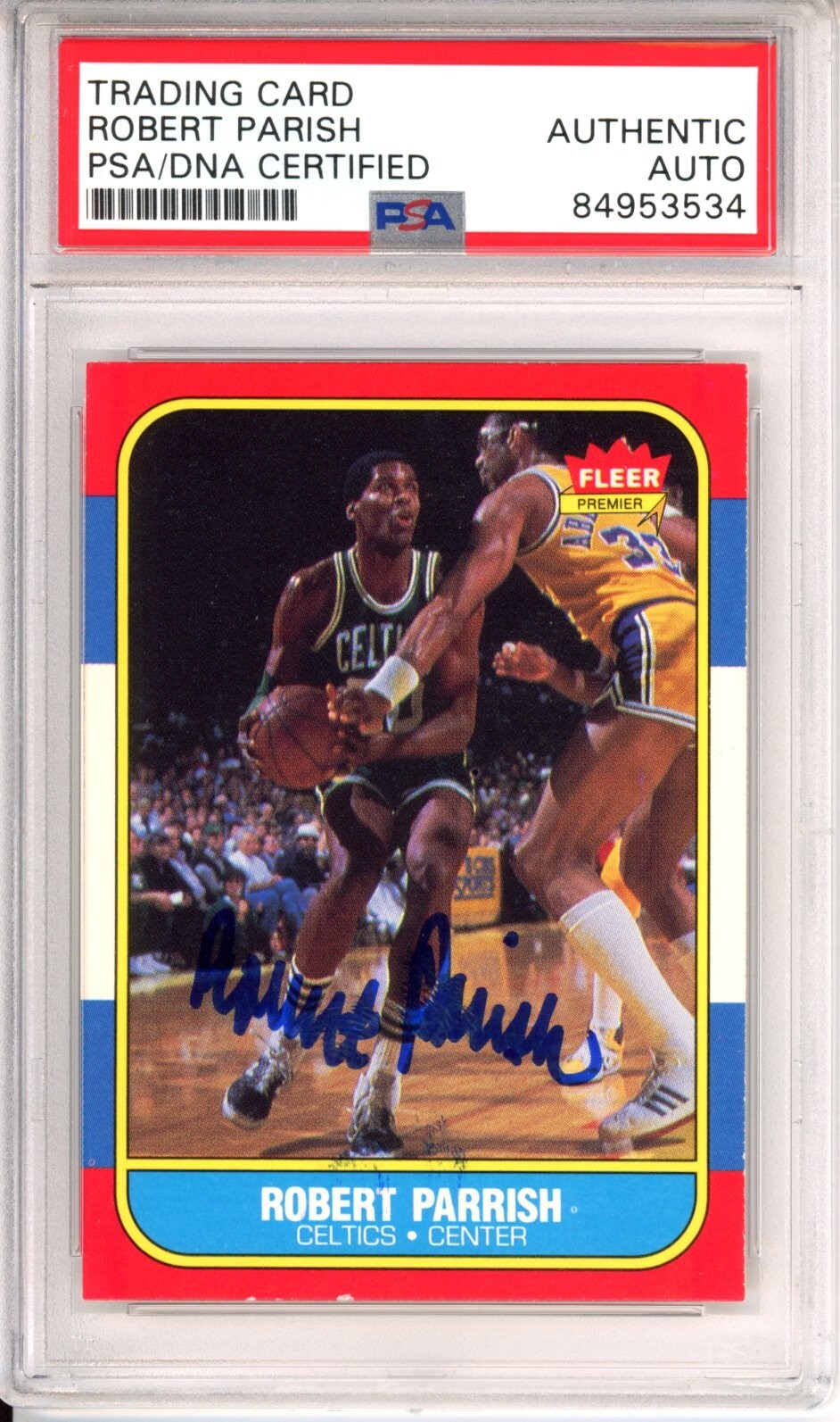 1986 86/87 FLEER ROBERT PARISH CELTICS HOF SIGNED CARD PSA DNA COA AUTOGRAPH