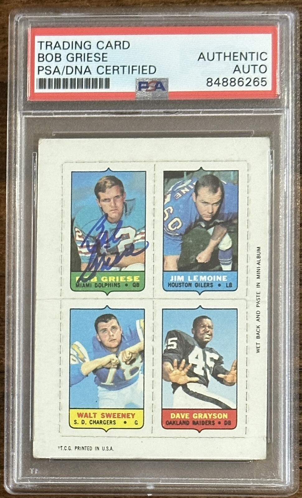 1968 68 Topps Mini Bob Griese Rookie Card RC Signed PSA DNA COA AUTOGRAPH HOF