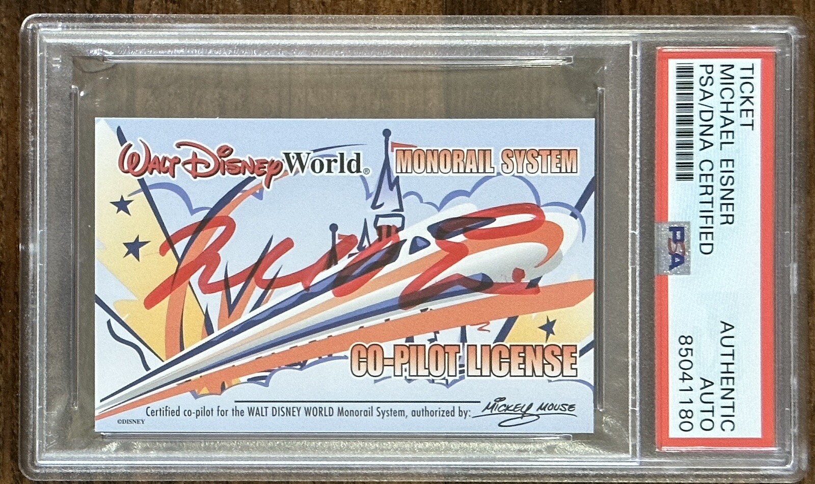 MICHAEL EISNER SIGNED WALT DISNEY WORLD MONORAIL LICENSE PSA DNA CEO AUTOGRAPH