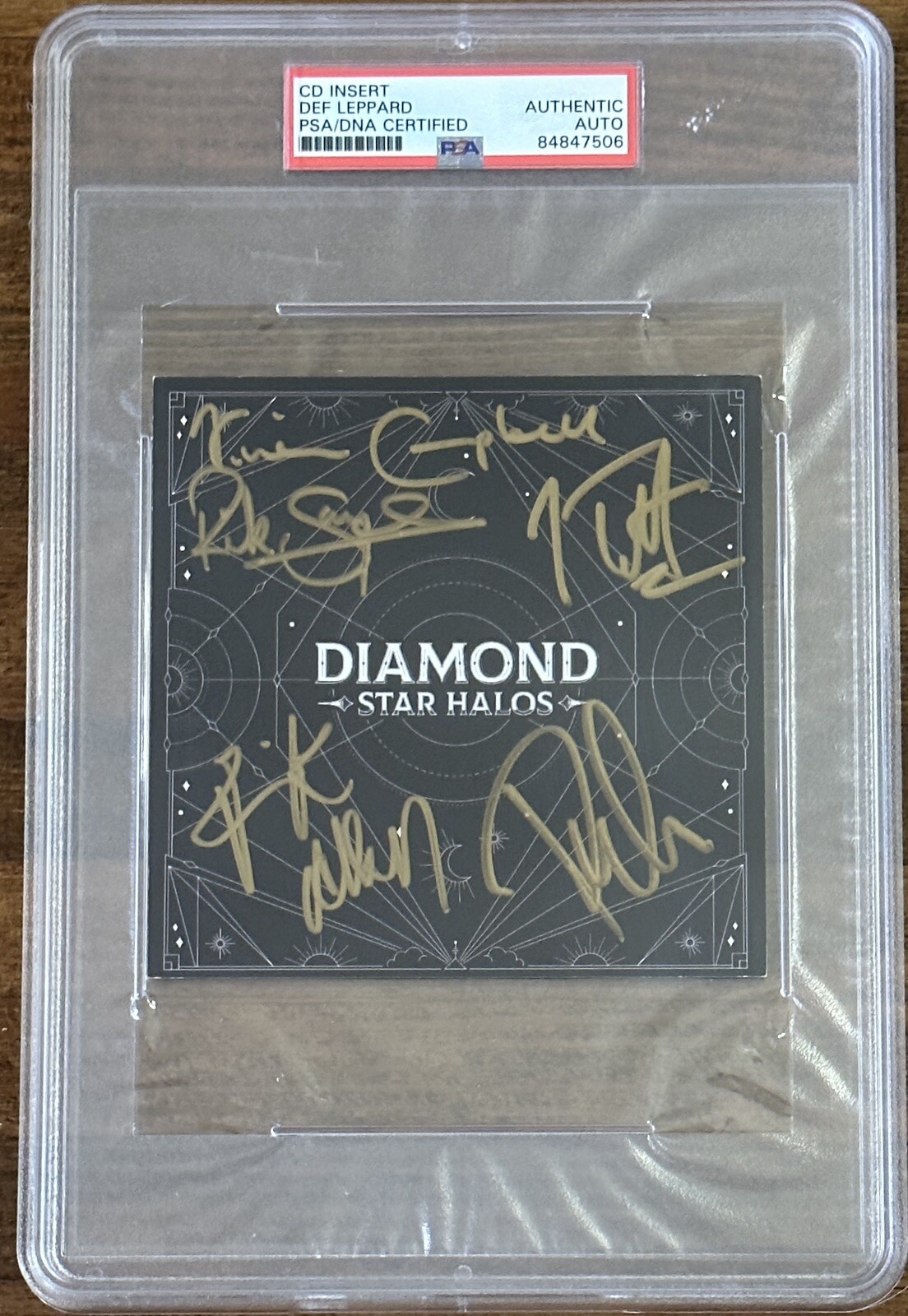 DEF LEPPARD SIGNED DIAMOND STAR HALOS AUTOGRAPHED ALBUM ART CARD PSA DNA COA