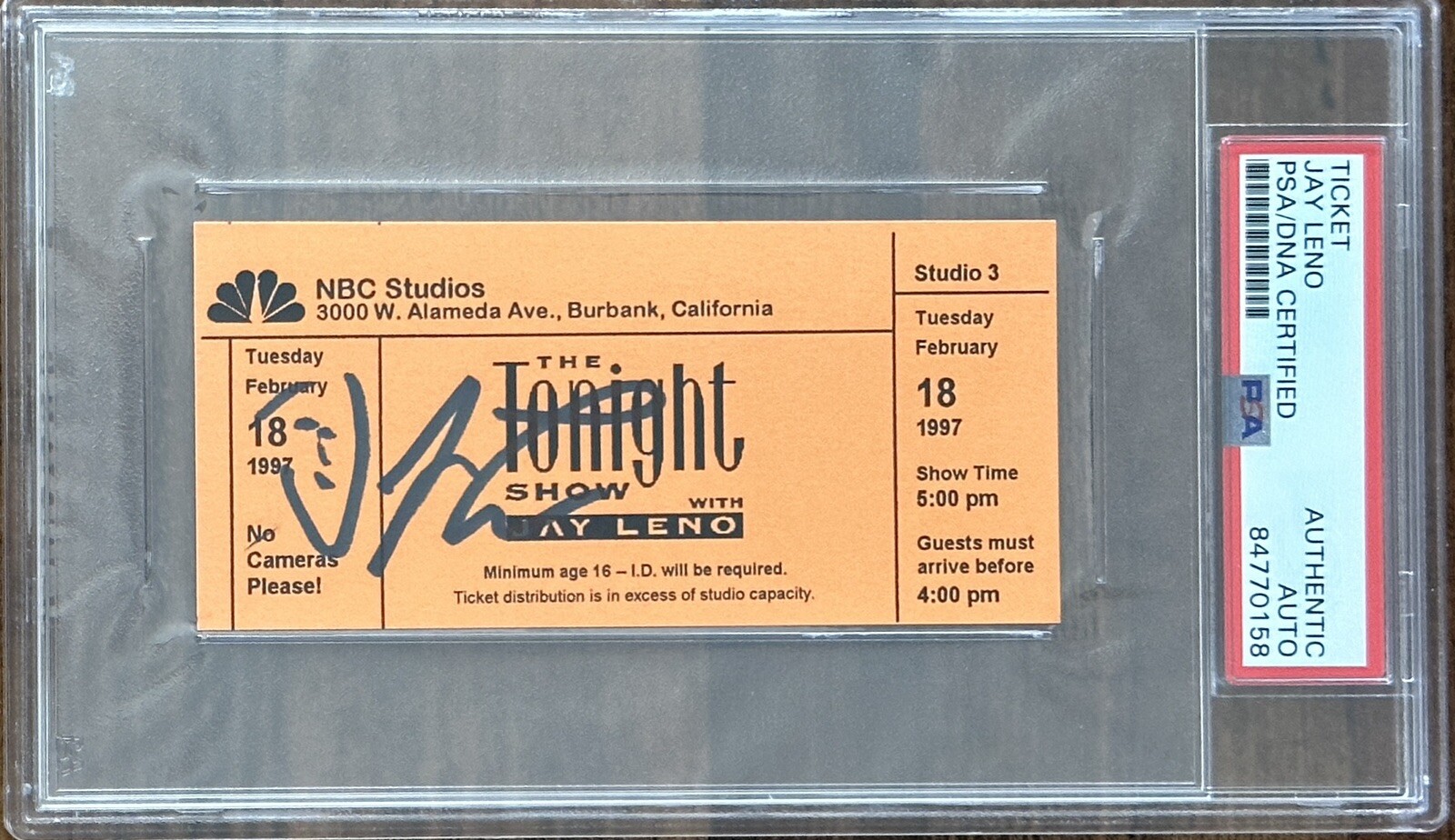 Jay Leno Signed The Tonight Show Full Authentic NBC Ticket Autograph PSA DNA COA