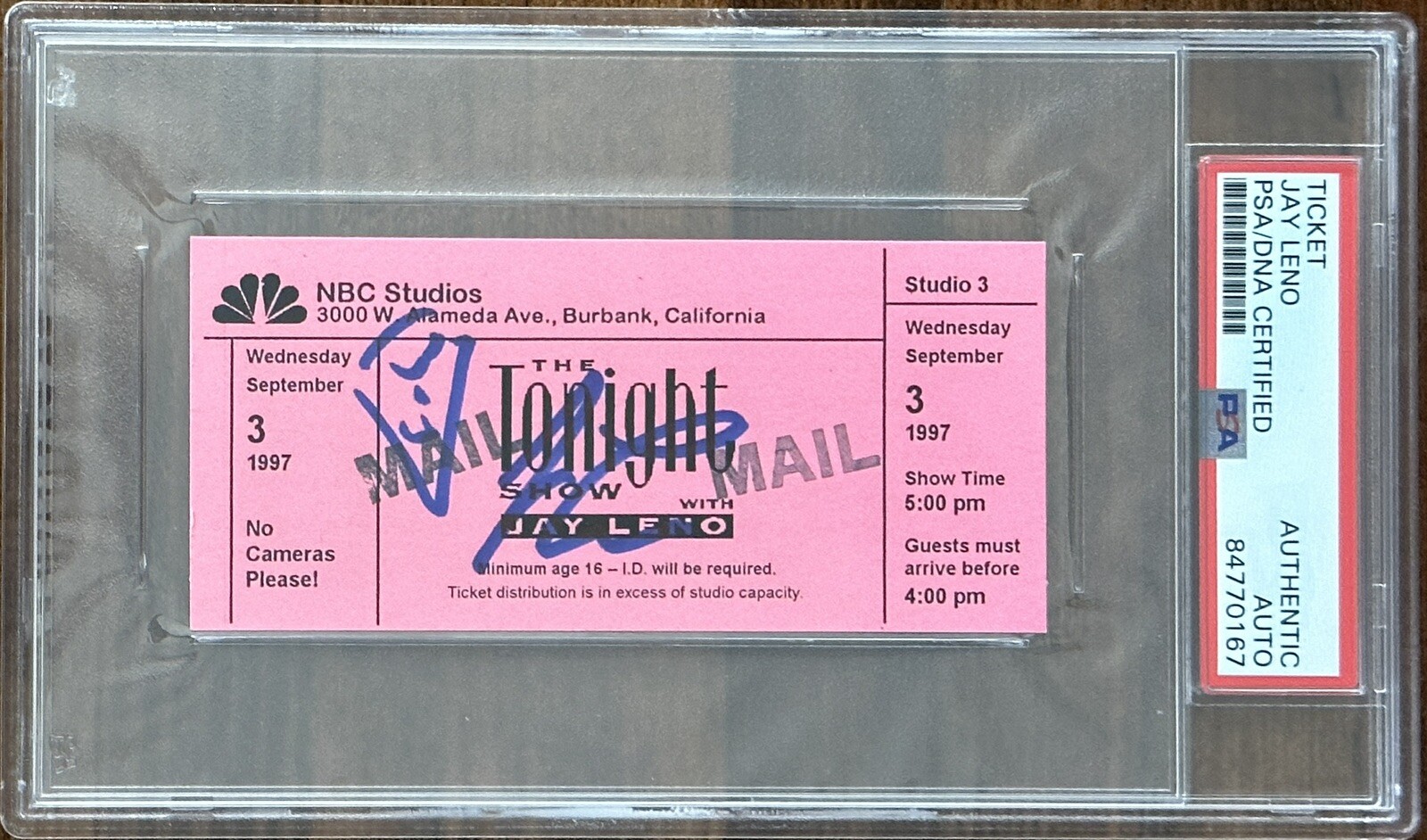 Jay Leno Signed The Tonight Show Full Authentic NBC Ticket Autograph PSA DNA COA