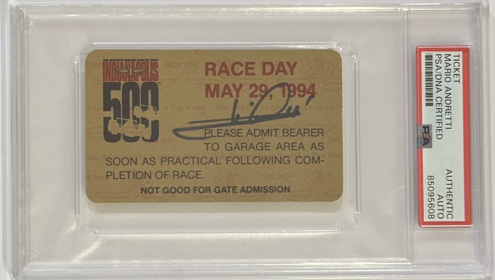 1994 Indy Indianapolis 500 Ticket Signed Mario Andretti PSA DNA COA Autograph F1