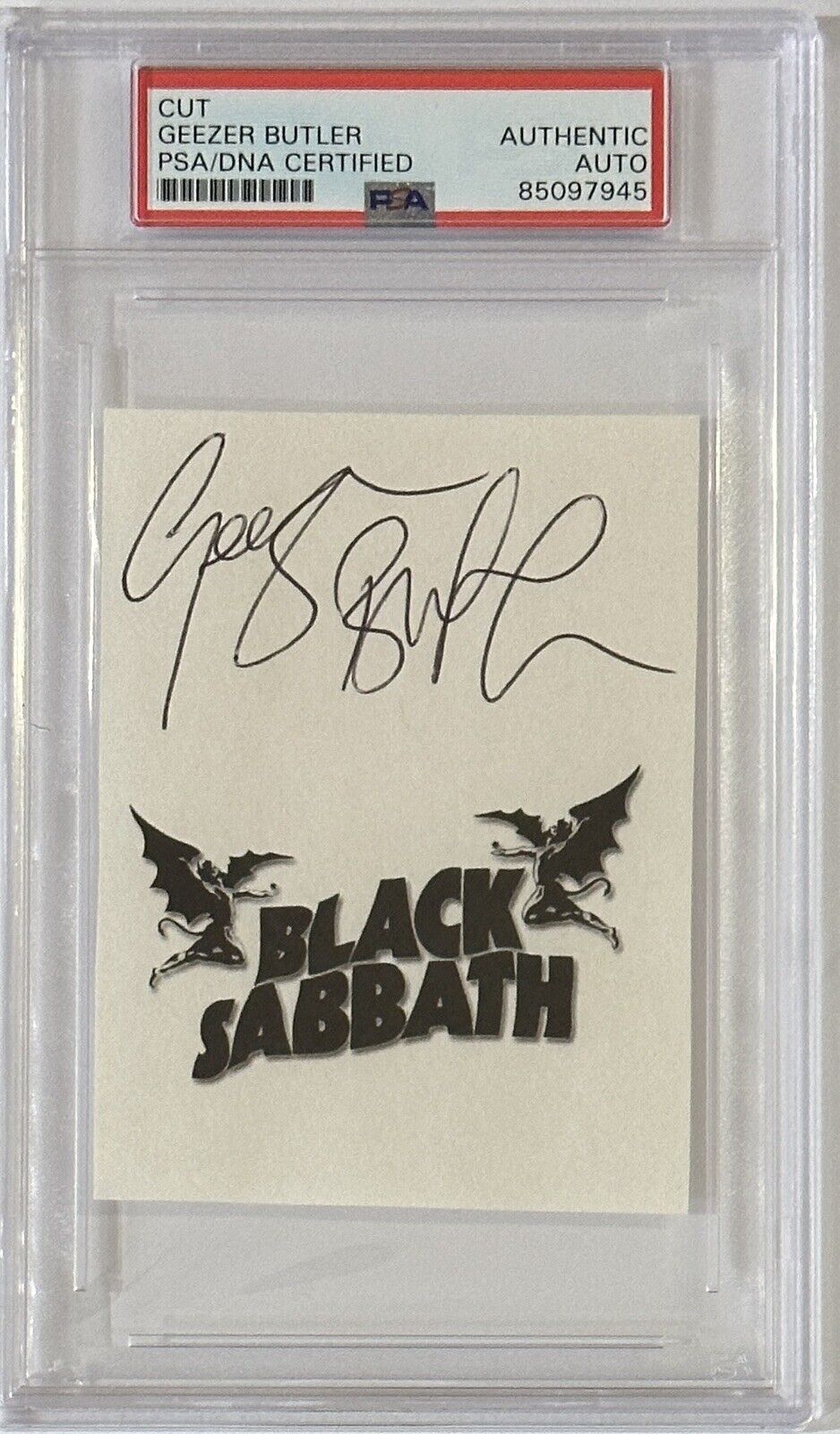 Geezer Butler Black Sabbath Logo Signed Cut Signature AUTOGRAPH PSA DNA COA