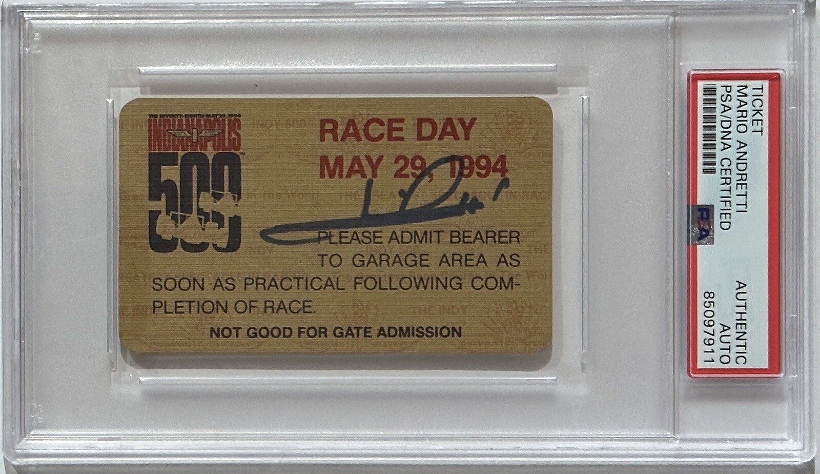 1994 Indy Indianapolis 500 Ticket Signed Mario Andretti PSA DNA COA Autograph F1