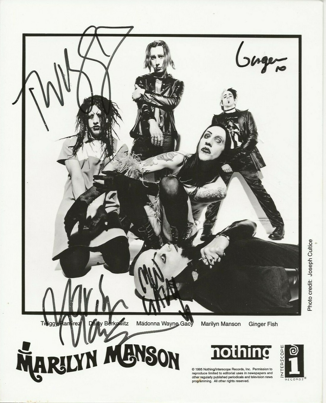Marilyn Manson & Lunachicks SIGNED Original 1995 Promo Photo JSA LOA Autographed