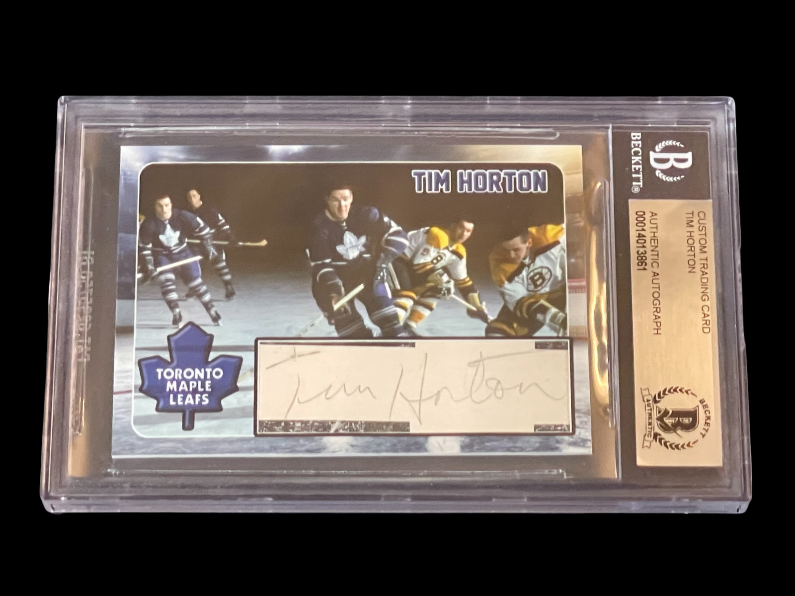 Tim Horton Toronto Maple Leafs HOF Signed Autograph Photo Card Slab JSA BAS COA