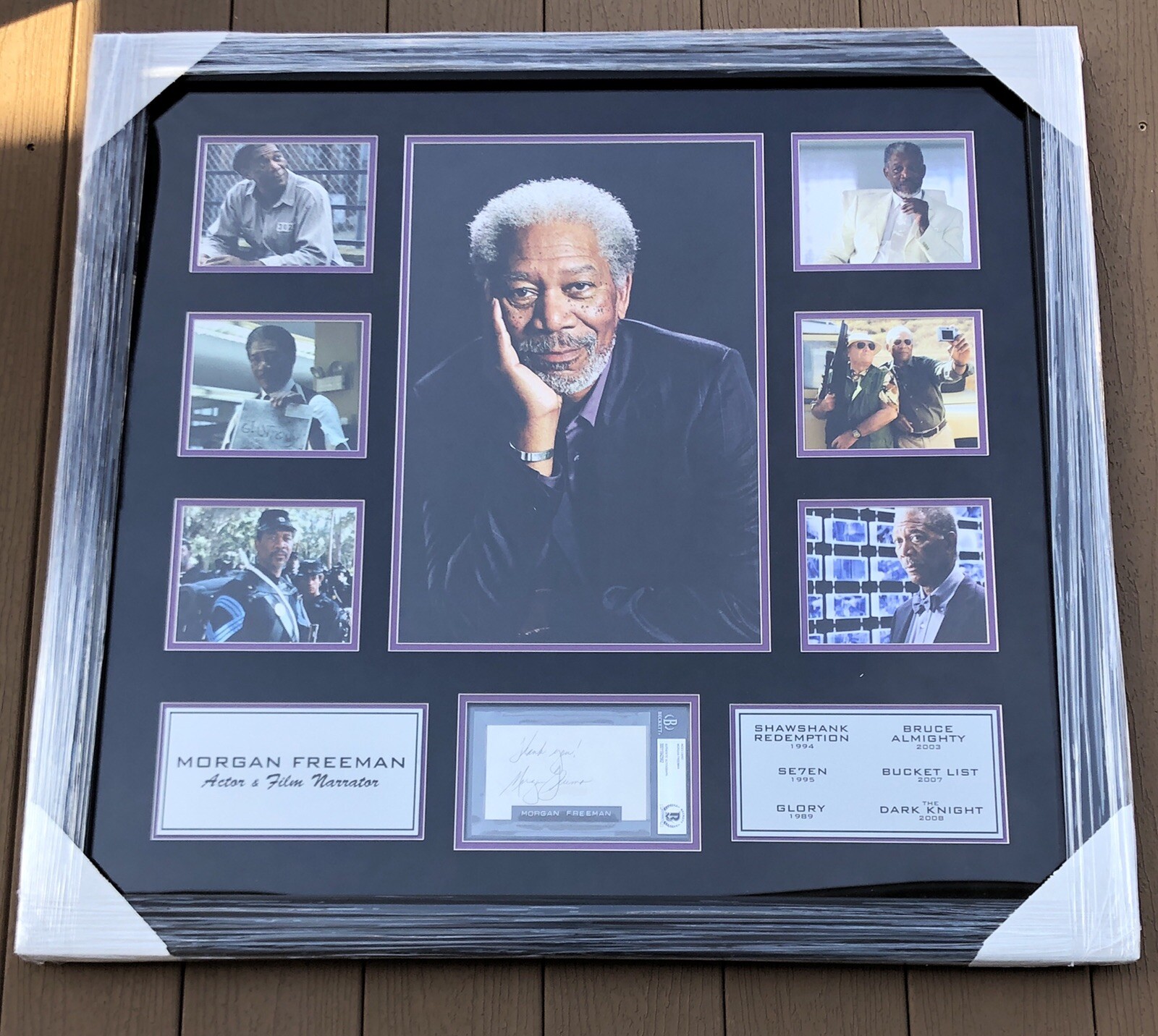 Morgan Freeman Cut Signed 31.5x33.5 Framed & Matted Photo Piece BAS Certified