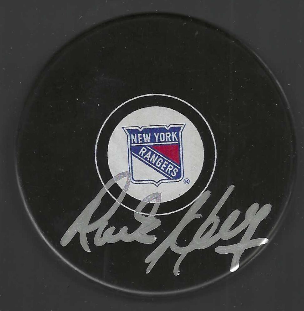 Mark Hardy Signed New York Rangers Puck
