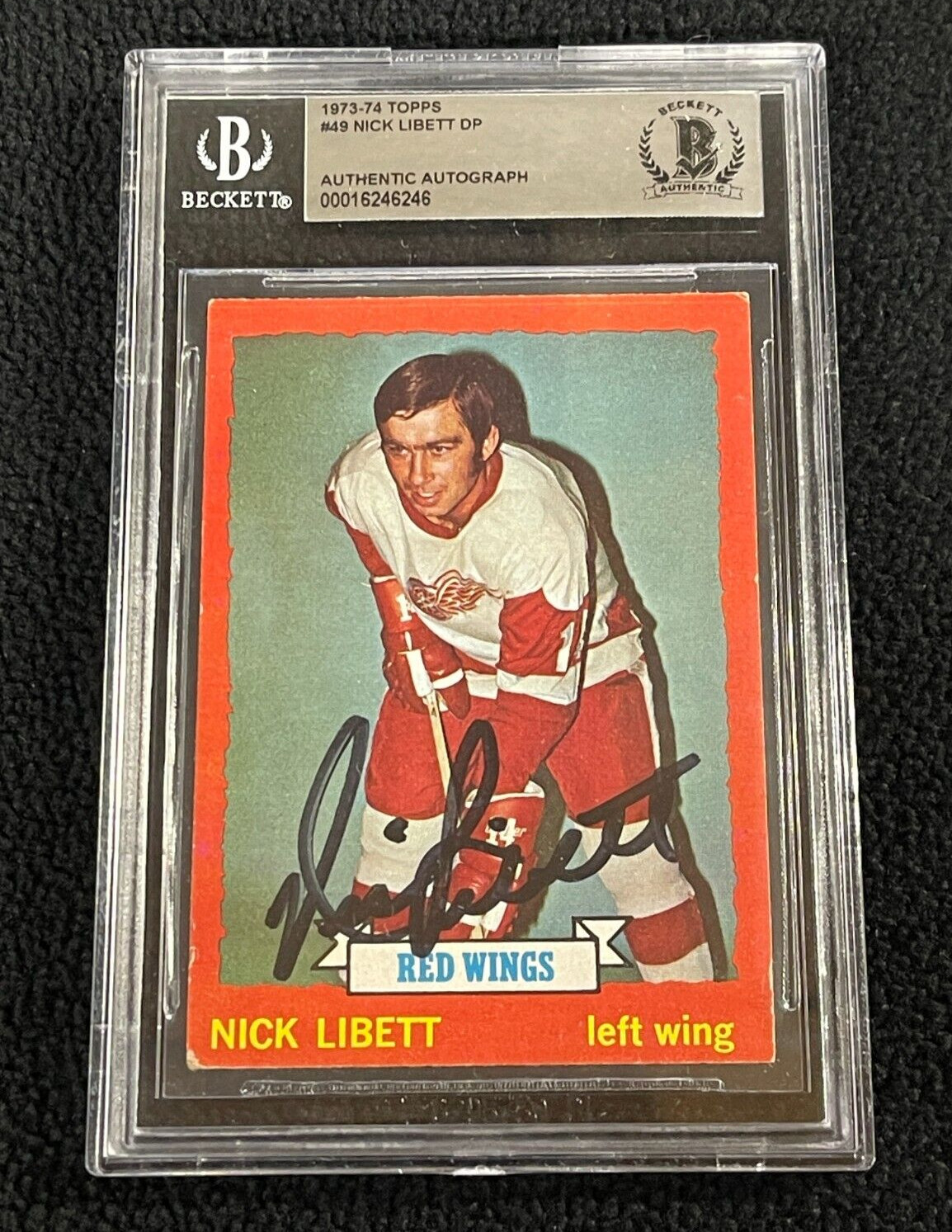 Nick Libett Signed 1973/74 Topps Card #49 BAS Certified Detroit Red Wings
