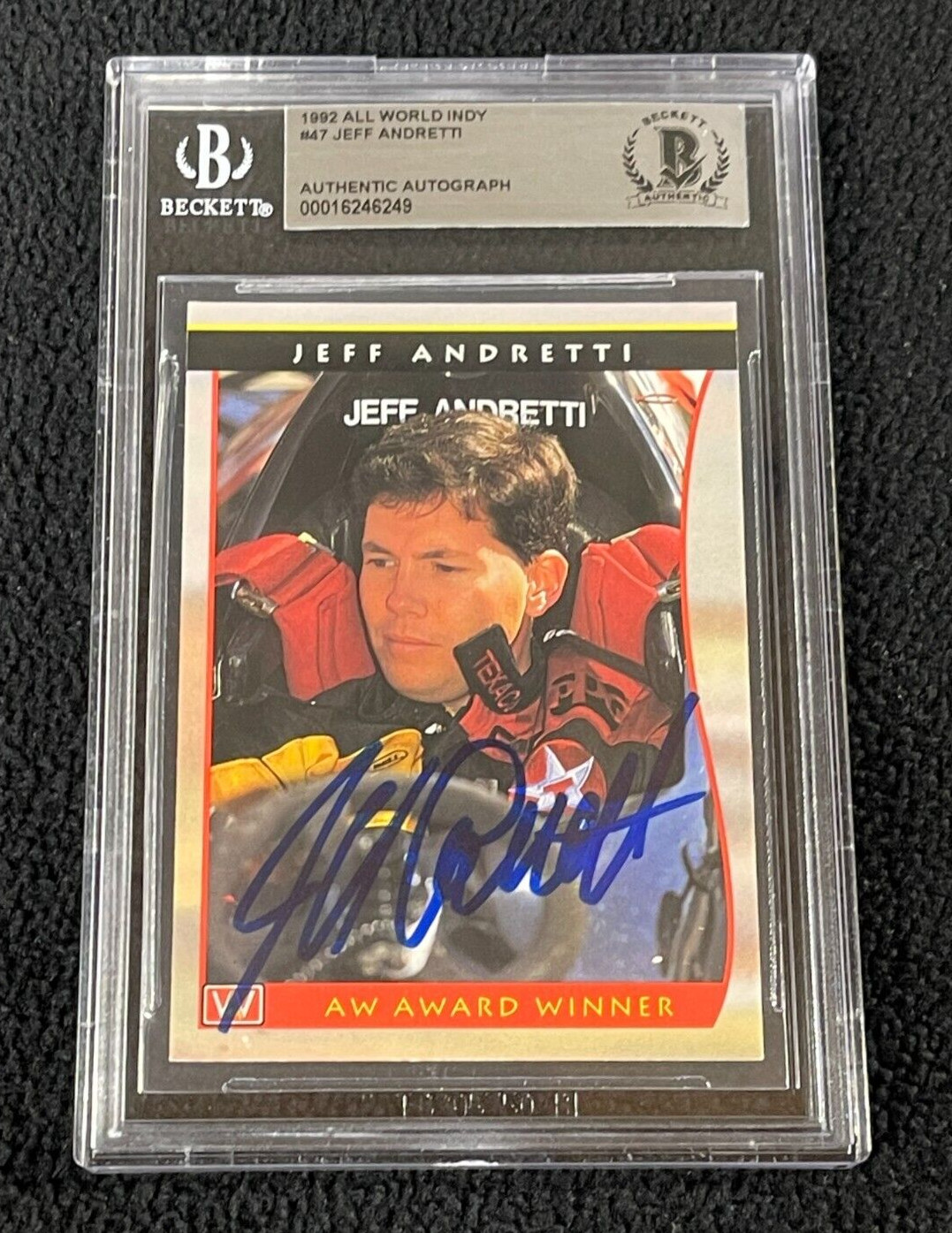 Jeff Andretti Signed 1992 All World Indy Card #47 Beckett Certified

