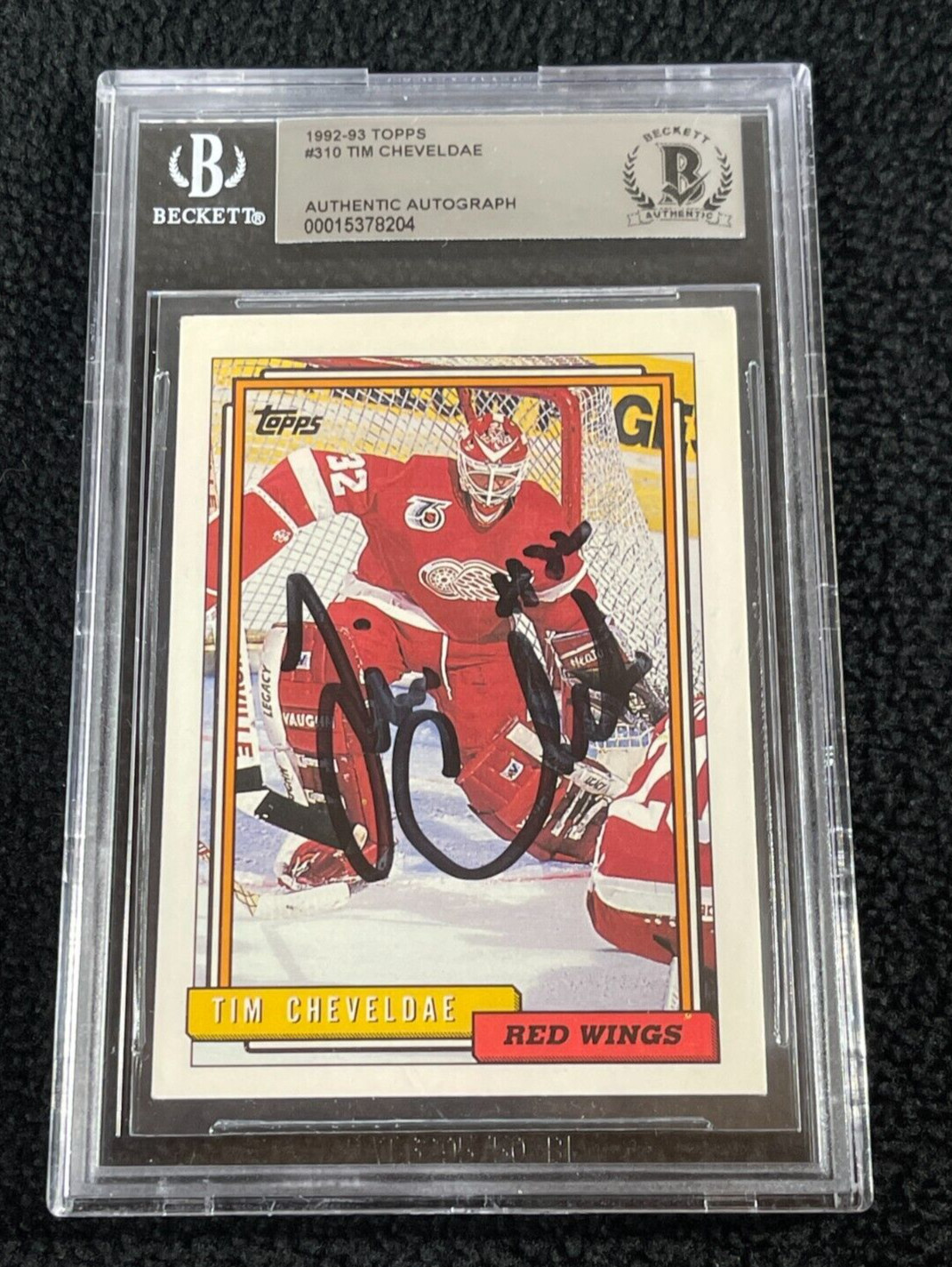 Tim Cheveldae Signed 1992/93 Topps Card #310 BAS Certified Detroit Red Wings
