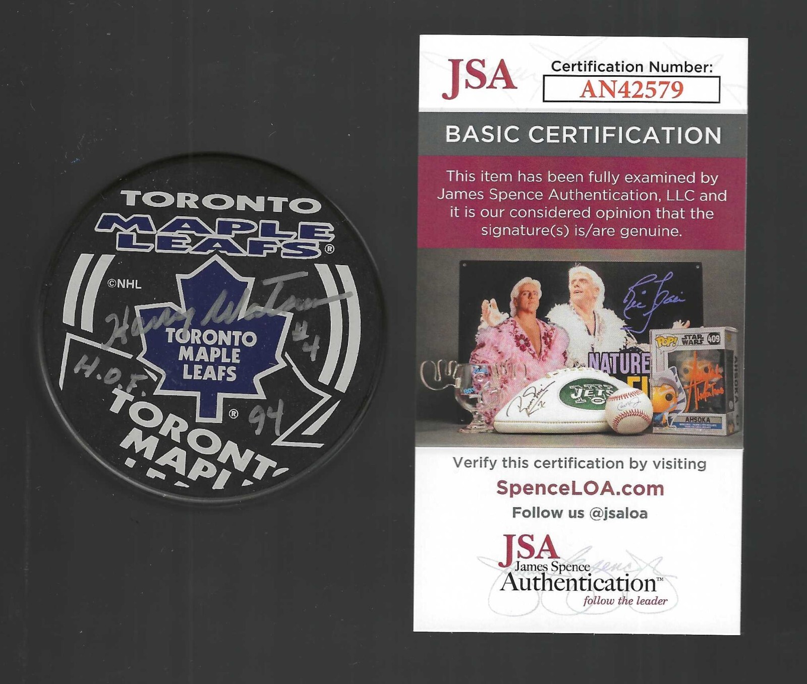 New ListingHarry Watson Signed & Inscribed Toronto Maple Leafs Souvenir Puck JSA COA
