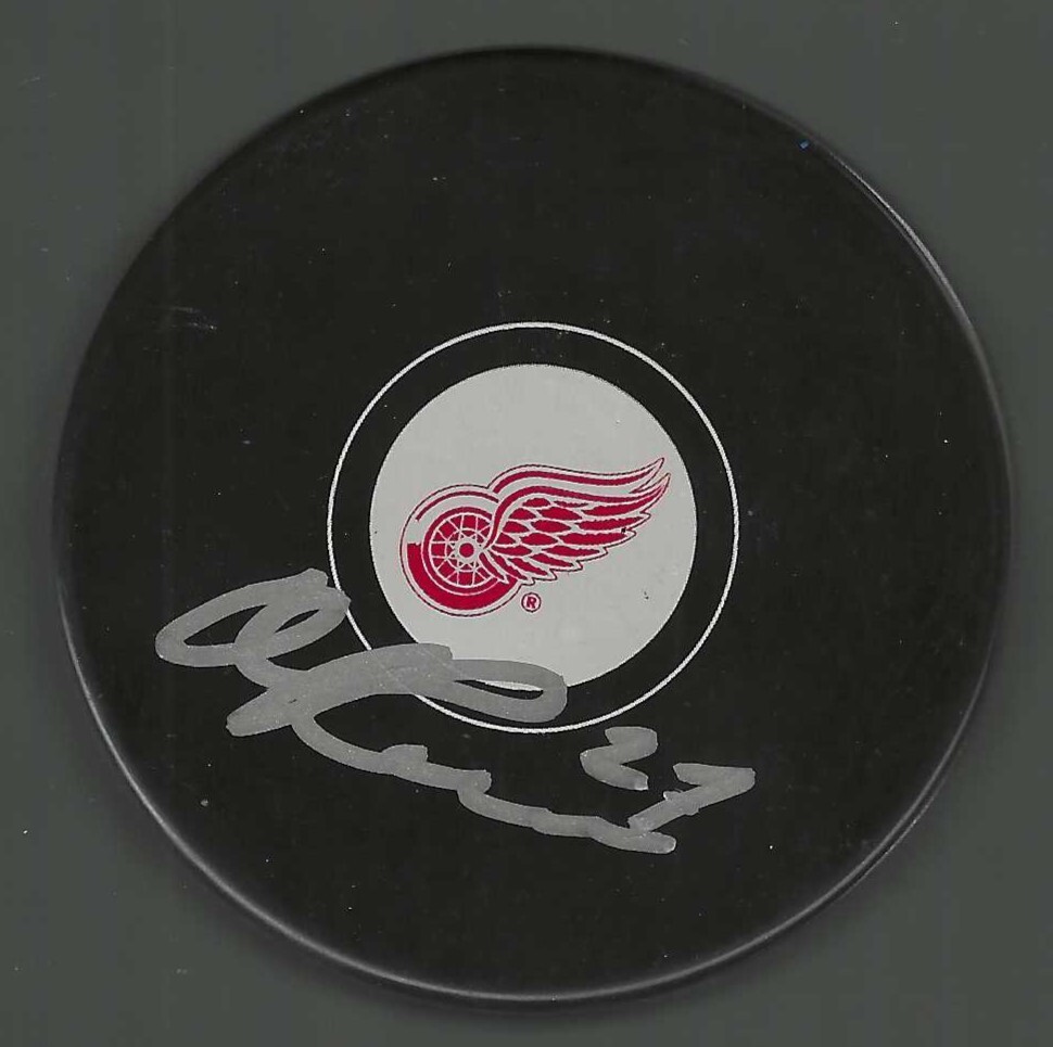 Michael Rasmussen Signed Detroit Red Wings Puck Signed On Bottom