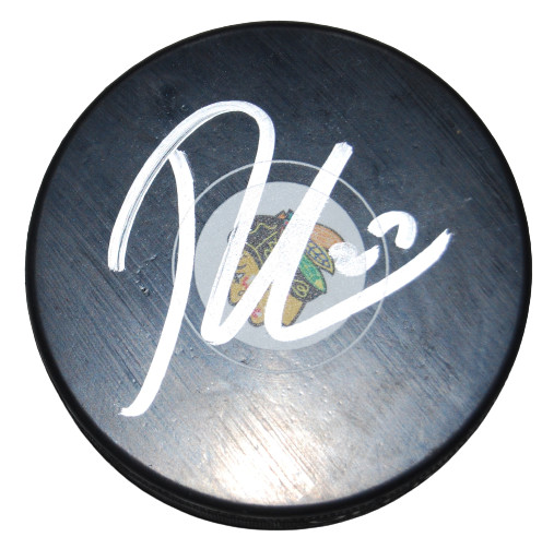 LUKAS REICHEL signed (CHICAGO BLACKHAWKS) Hockey logo puck BECKETT BAS AD27399
