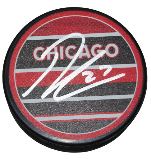 LUKAS REICHEL signed (CHICAGO BLACKHAWKS) Hockey logo puck BECKETT BAS AD27396
