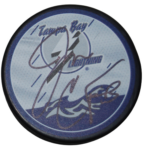 JON COOPER signed (TAMPA BAY LIGHTNING) hockey logo puck BECKETT BAS AD27404
