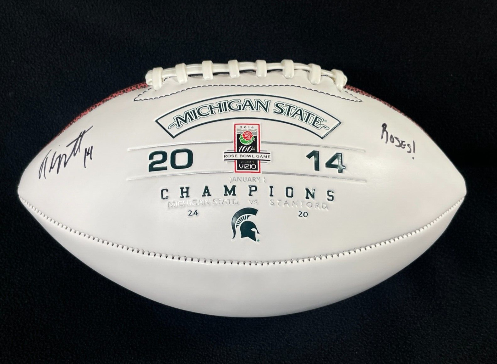 Tony Lippett Signed Inscribed Michigan State Spartans '14 Rose Bowl Football JSA
