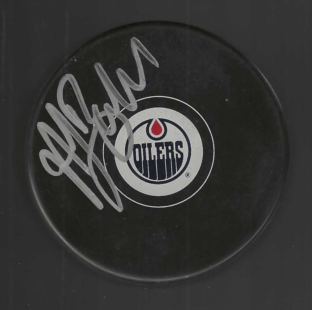 Jason LaBarbera Signed Edmonton Oilers Puck
