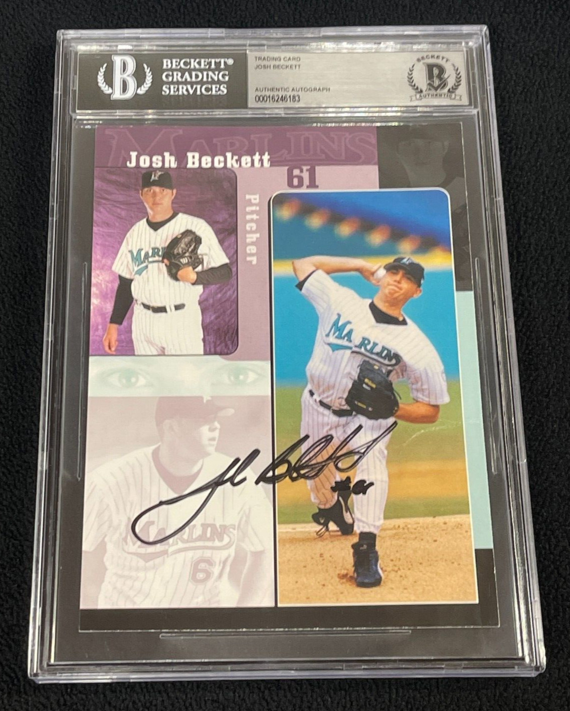 Josh Beckett Signed Florida Marlins Team Issues Jumbo Card Beckett BAS Certified
