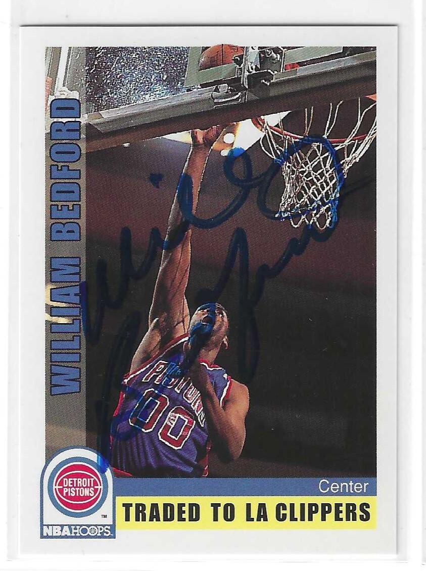 William Bedford Signed 1992/93 NBA Hoops Card #63 Detroit Pistons L.A. Clippers