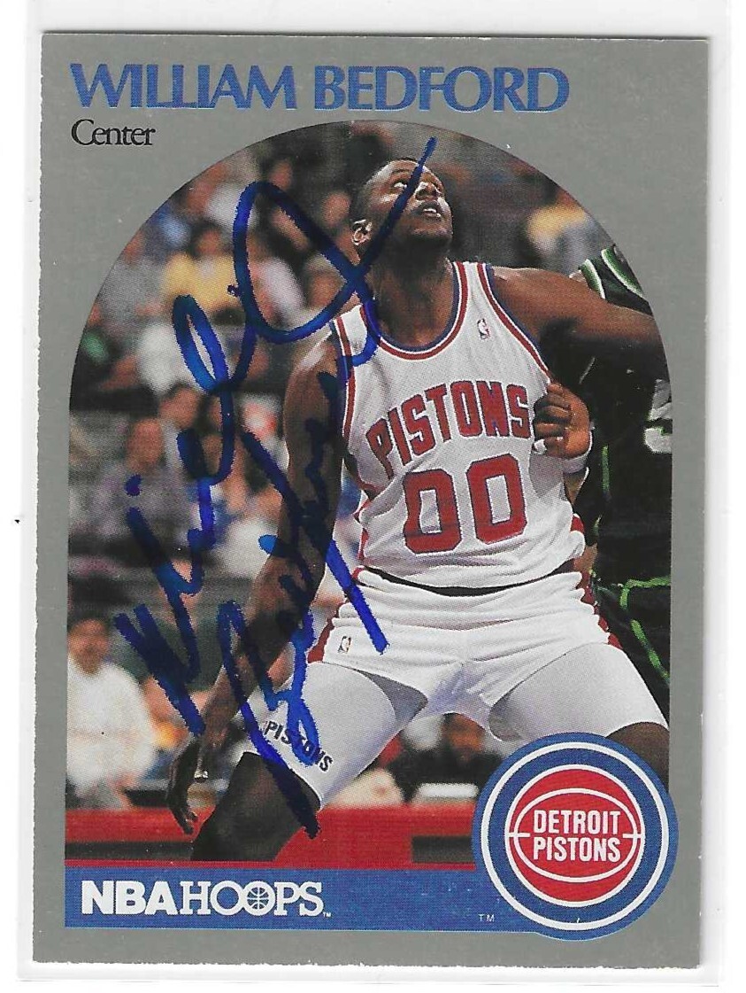 William Bedford Signed 1990/91 NBA Hoops Card #102 Detroit Pistons