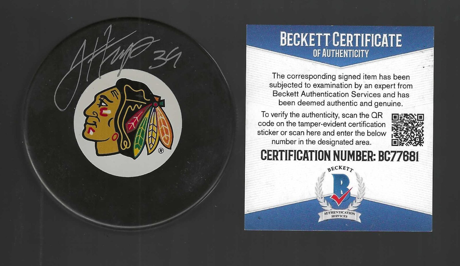 Jimmy Hayes Signed Chicago Blackhawks Puck Beckett COA