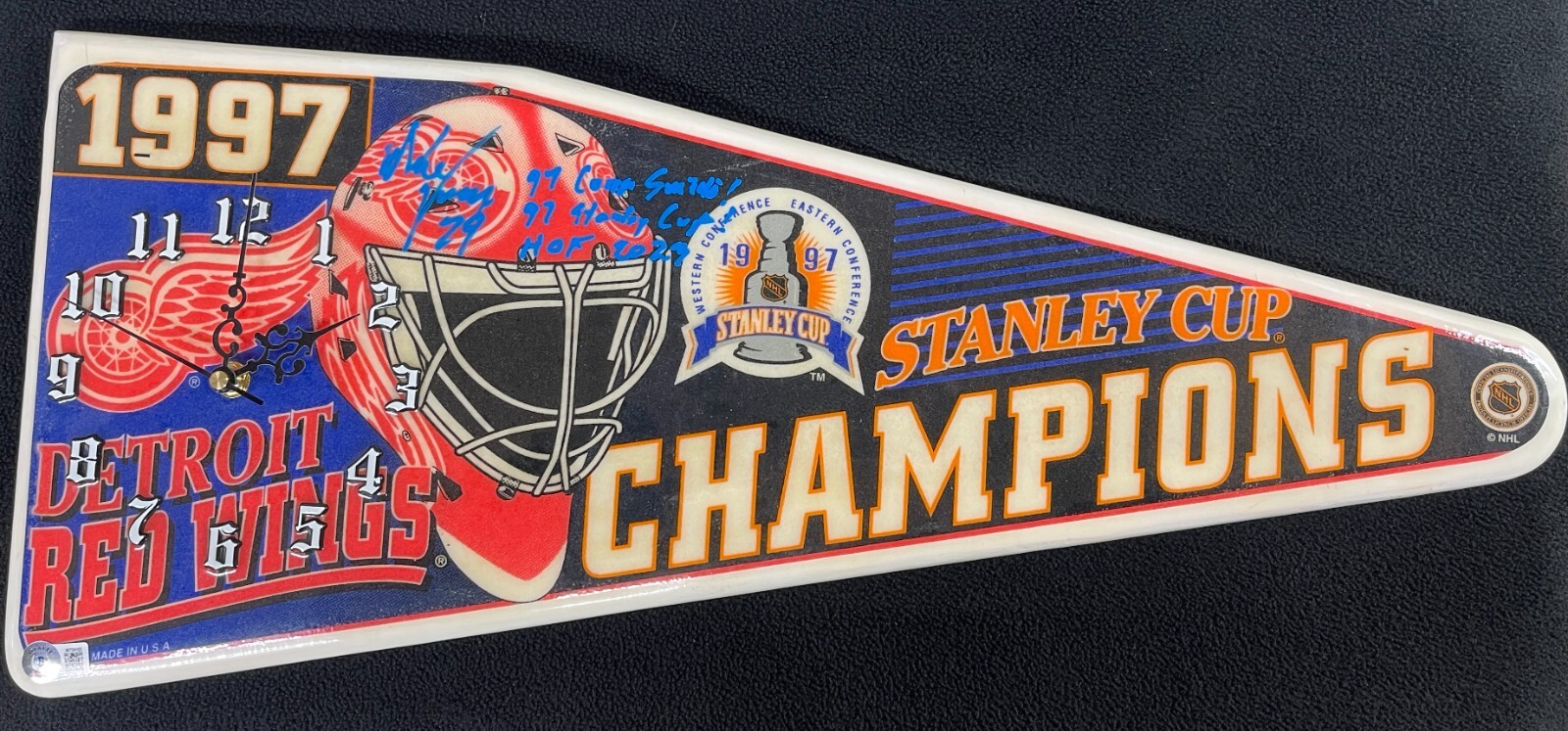 Mike Vernon Signed & Inscribed Detroit Red Wings 1997 Stanley Cup Clock BAS COA