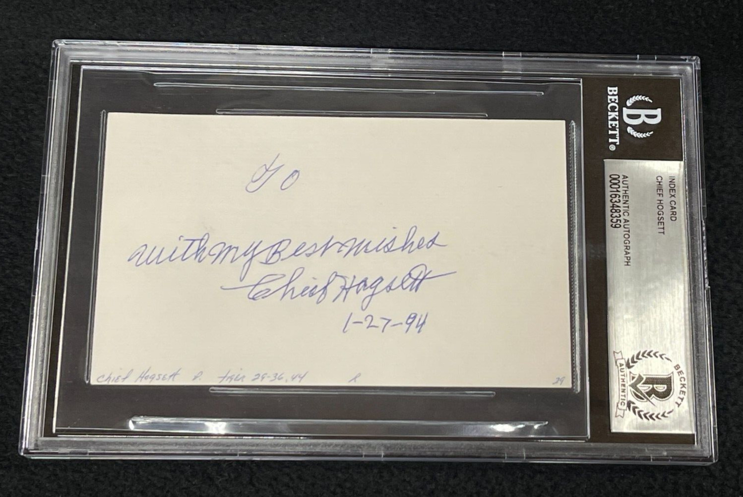 New ListingChief Hogsett Signed Index Card Beckett Certified Detroit Tigers