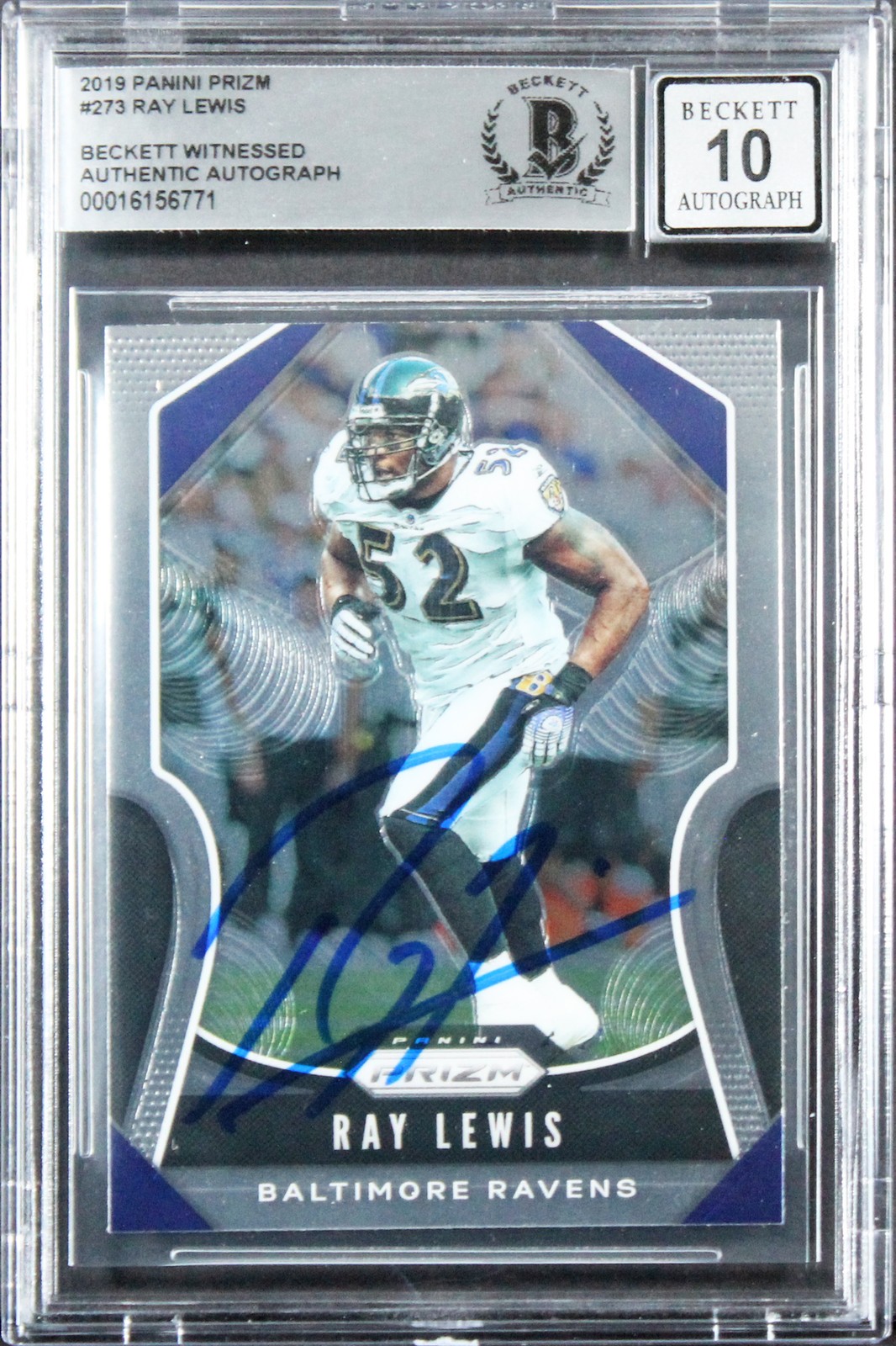 Ravens Ray Lewis Signed 2019 Panini Prizm #273 Card Auto 10! BAS Slabbed
