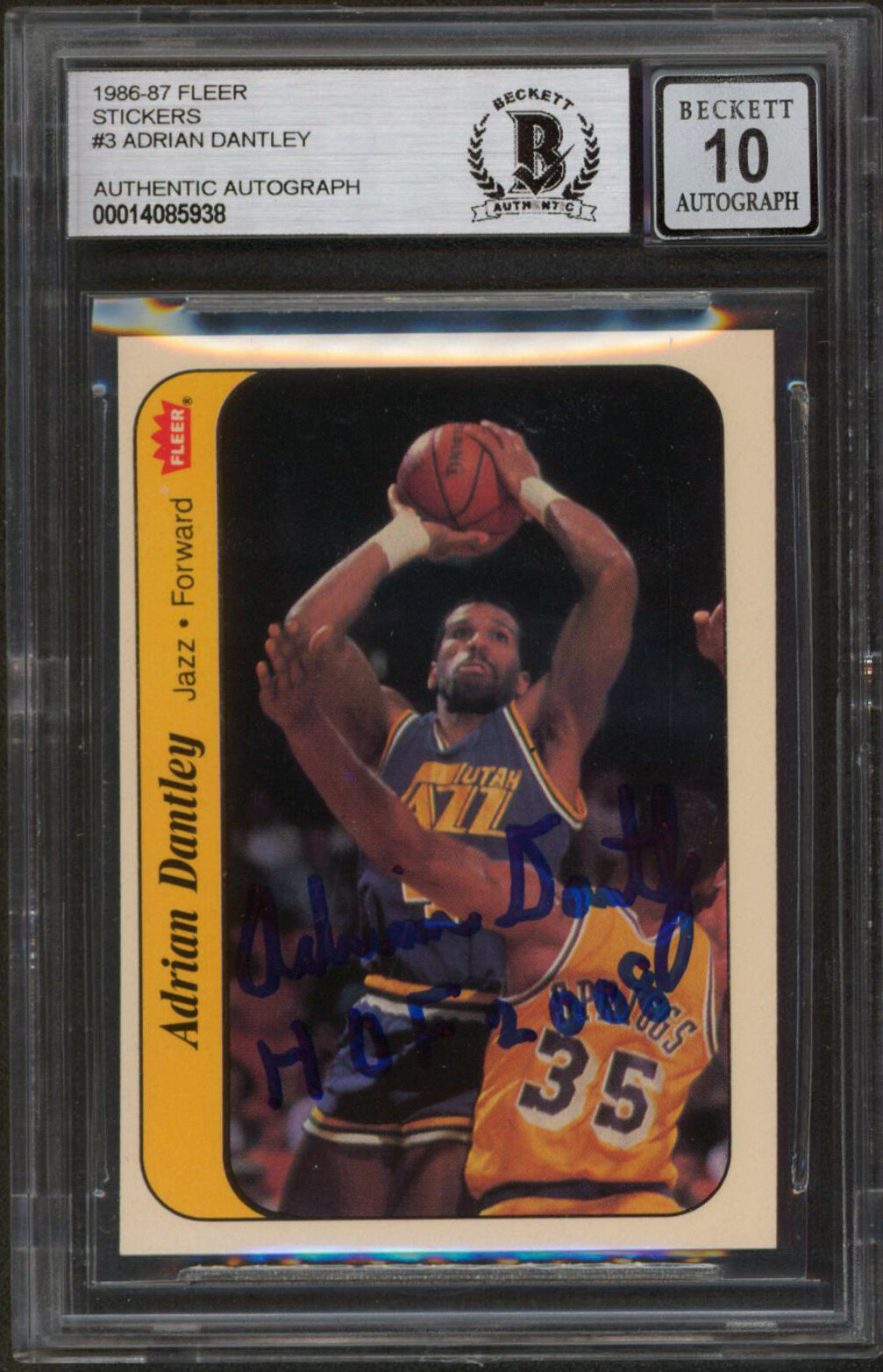Jazz Adrian Dantley HOF 2008 Signed 1986 Fleer Stickers #3 Card Auto 10 BAS Slab
