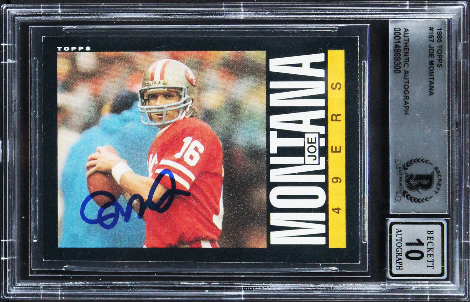 49ers Joe Montana Authentic Signed 1985 Topps #157 Card Auto 10! BAS Slabbed
