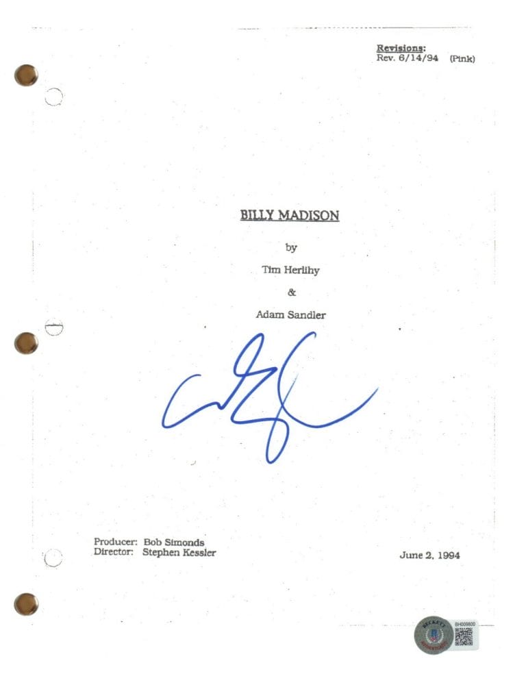 ADAM SANDLER SIGNED AUTOGRAPH BILLY MADISON MOVIE SCRIPT SCREENPLAY BECKETT COA
 COLLECTIBLE MEMORABILIA