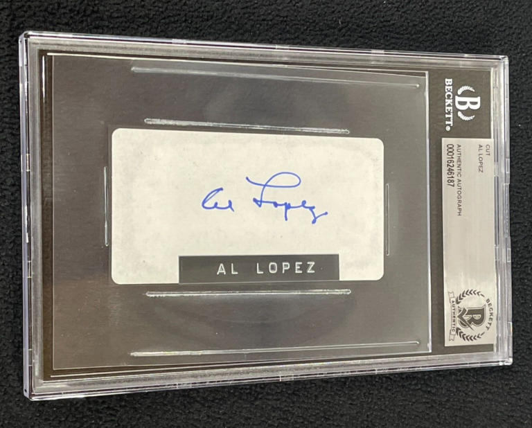 AL LOPEZ SIGNED CUT AUTOGRAPH BECKETT CERTIFIED CLEVELAND INDIANS COLLECTIBLE MEMORABILIA