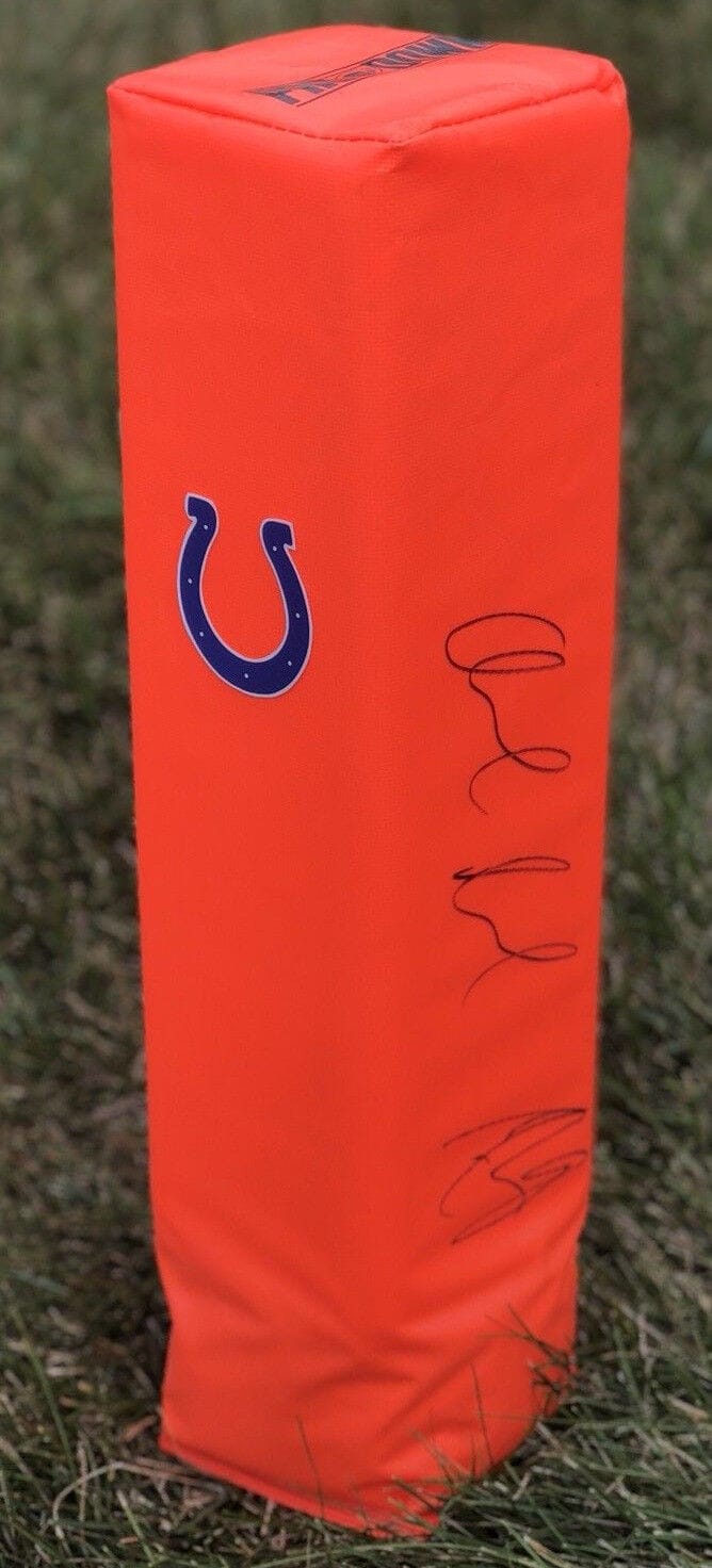 ANDREW LUCK & DREW BREES Signed Autographed Football Pylon COA! PROOF SUPERSTARS
