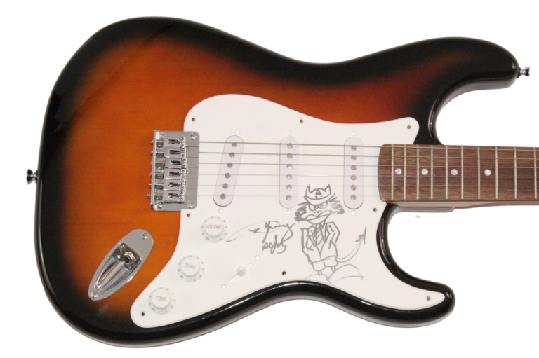 ANGUS YOUNG AC/DC SIGNED AUTOGRAPH FENDER GUITAR AMAZING ORIGINAL ART SKETCH JSA COLLECTIBLE MEMORABILIA