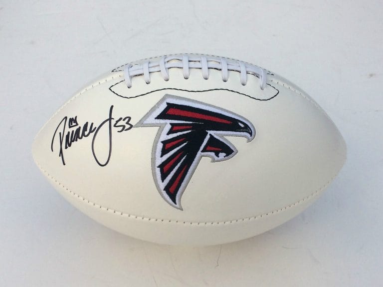 ATLANTA FALCONS #53 PRINCE SHEMBO SIGNED AUTOGRAPHED LOGO FOOTBALL COA!
 COLLECTIBLE MEMORABILIA