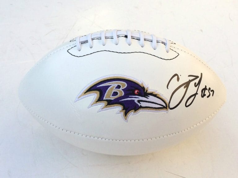 BALTIMORE RAVENS #57 CJ MOSLEY SIGNED AUTOGRAPHED LOGO FOOTBALL COA! GO RAVENS
 COLLECTIBLE MEMORABILIA