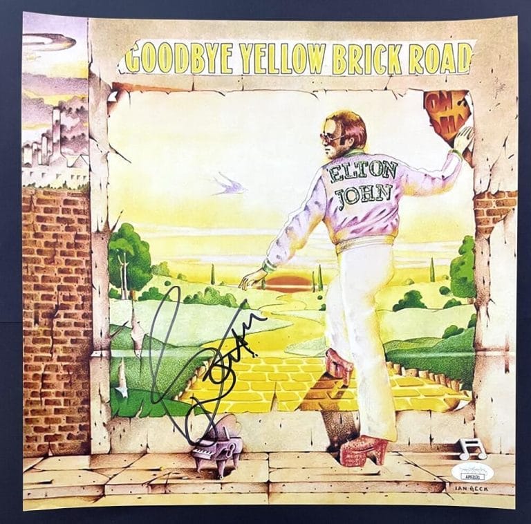 BERNIE TAUPIN SIGNED AUTOGRAPH 12×12 GOODBYE YELLOW BRICK ROAD ALBUM FLAT JSA COLLECTIBLE MEMORABILIA