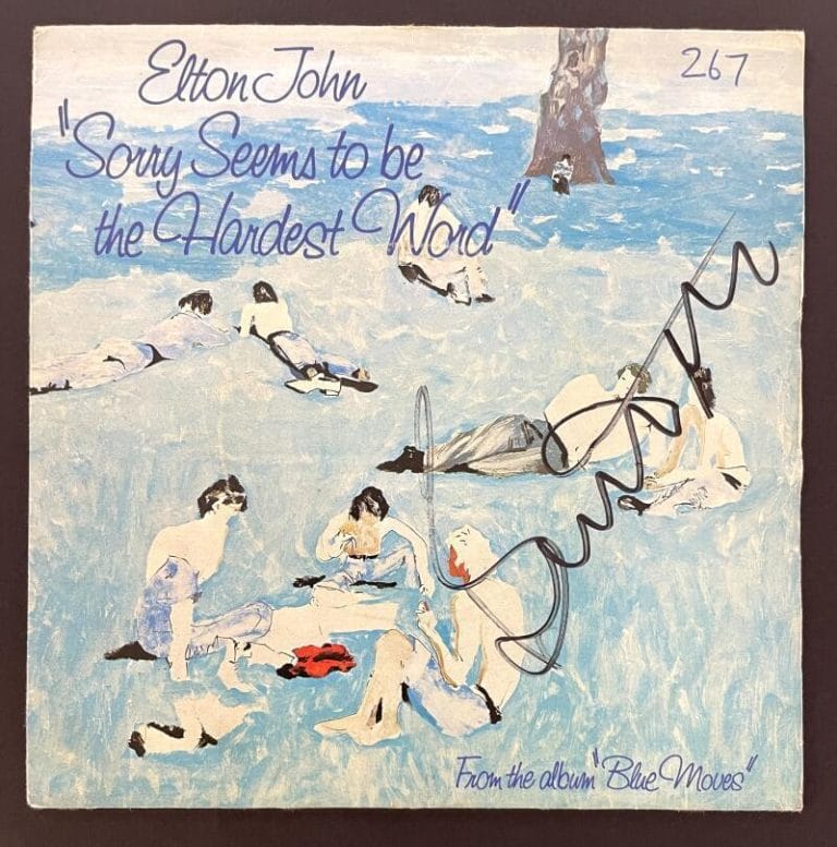 BERNIE TAUPIN SIGNED AUTOGRAPH 45 RMP RECORD – ELTON JOHN COLLABORATOR JSA COA COLLECTIBLE MEMORABILIA