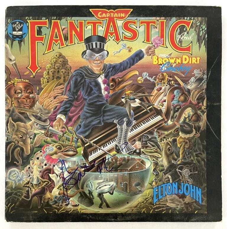 BERNIE TAUPIN SIGNED AUTOGRAPH ALBUM LP ELTON JOHN CAPTAIN FANTASTIC W/ JSA COA COLLECTIBLE MEMORABILIA
